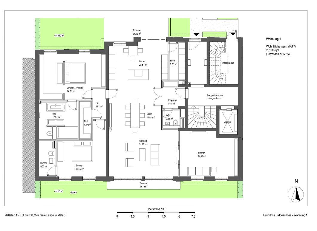 Grundriss Erdgeschoss – Wohnung 1, Oberstraße 138