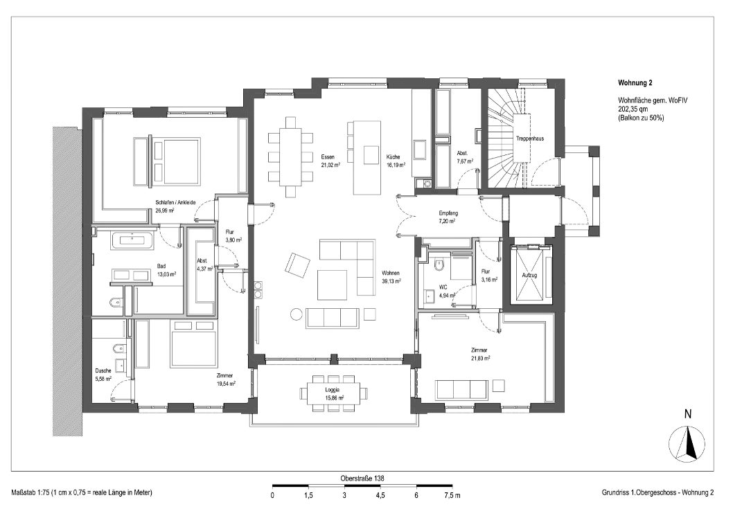 Grundriss 1. Obergeschoss – Wohnung 2, Oberstraße 138